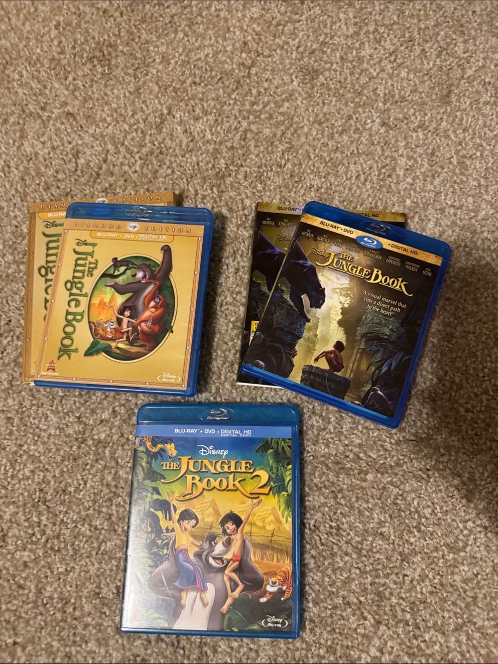 3 set Disney The Jungle Book Blu-rays, Jungle Book,Jungle Book2 and Live action
